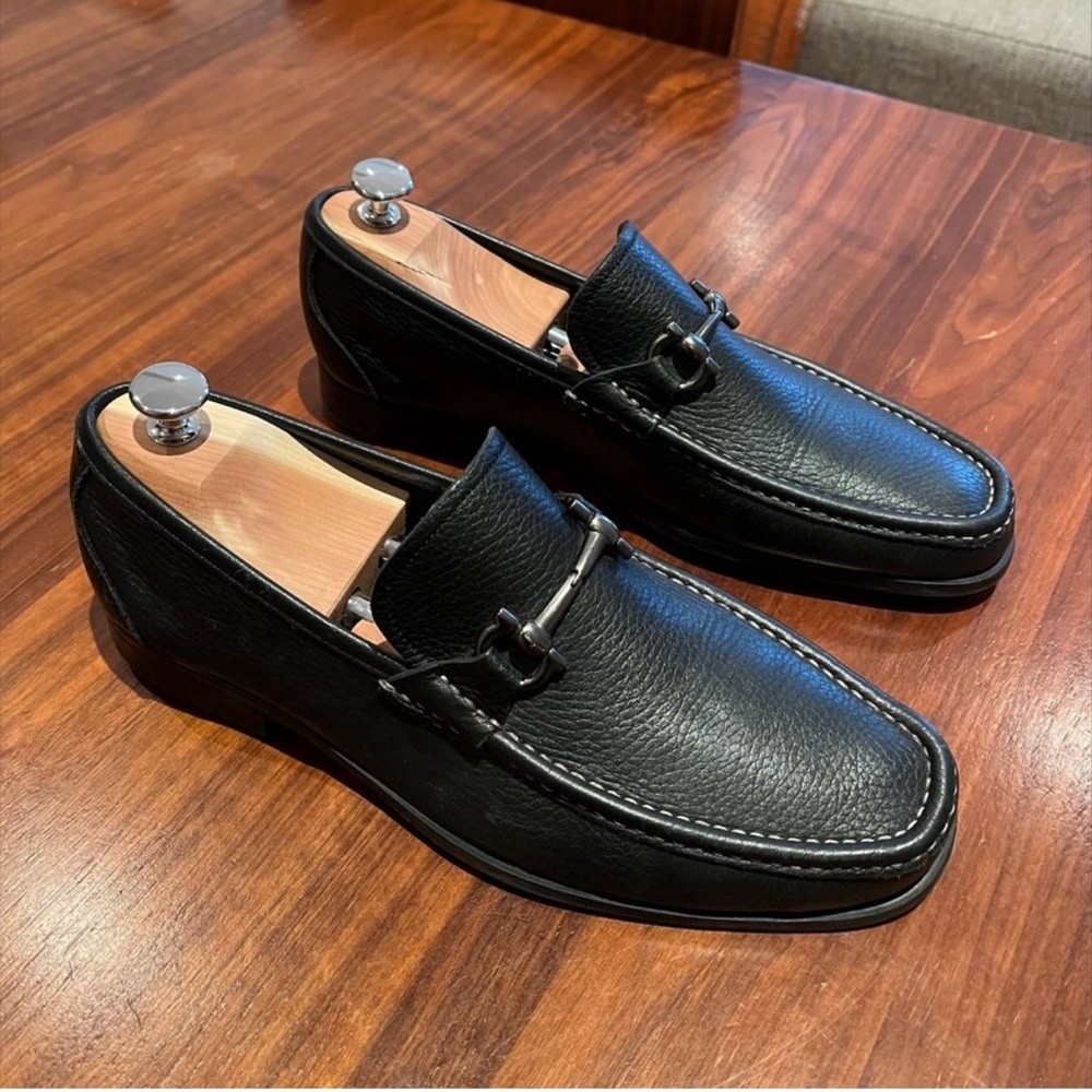 Salvatore Ferragamo Black Leather Loafers with Horsebit Detail